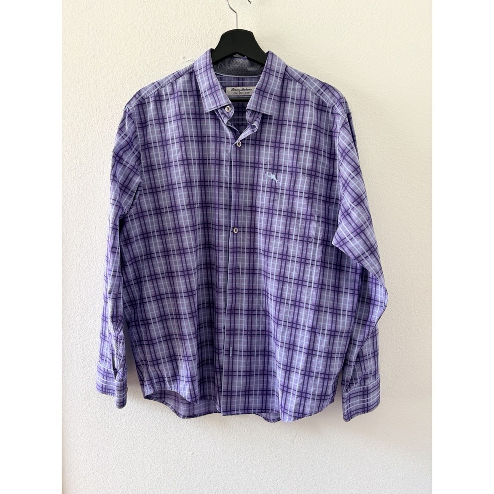 Tommy Bahama The Newport Coast Button Down Shirt Men L Purple Plaid Long Sleeve